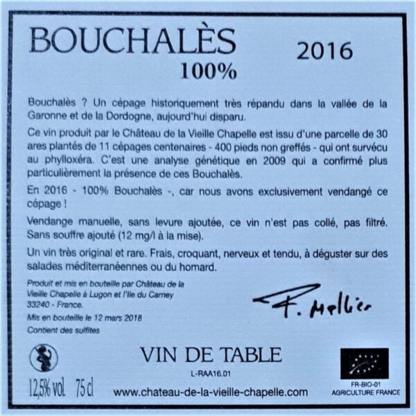 Château de la Vieille Chapelle, Bouchalès, vin Bordeaux Pirate, vignes préphylloxériques