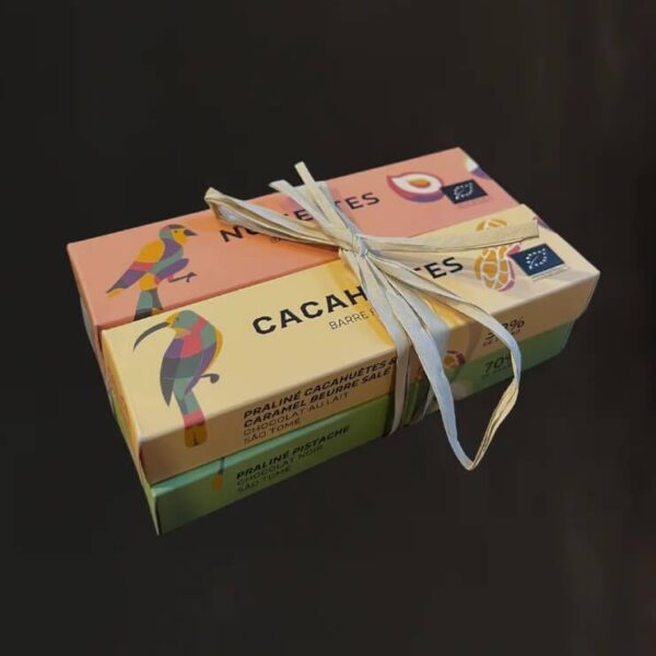 Pack de 4 barres fourr&eacute;es bio de la Chocolaterie Origines (Darwin) Bordeaux.